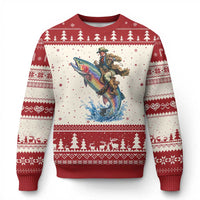 Vintage Cowboy Riding Rainbow Trout Ugly Christmas Sweater Funny Fishing Western Rodeo