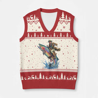 Vintage Cowboy Riding Rainbow Trout V-Neck Knit Sweater Vest Funny Fishing Western Rodeo