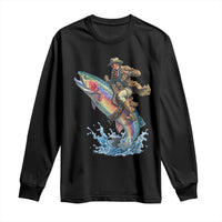 Vintage Cowboy Riding Rainbow Trout Long Sleeve Shirt Funny Fishing Western Rodeo