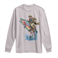 Vintage Cowboy Riding Rainbow Trout Long Sleeve Shirt Funny Fishing Western Rodeo