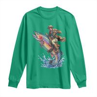 Vintage Cowboy Riding Rainbow Trout Long Sleeve Shirt Funny Fishing Western Rodeo