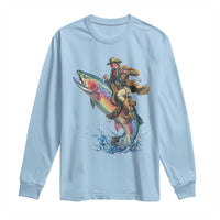 Vintage Cowboy Riding Rainbow Trout Long Sleeve Shirt Funny Fishing Western Rodeo