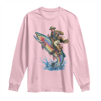 Vintage Cowboy Riding Rainbow Trout Long Sleeve Shirt Funny Fishing Western Rodeo