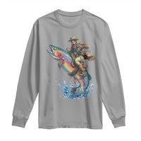 Vintage Cowboy Riding Rainbow Trout Long Sleeve Shirt Funny Fishing Western Rodeo