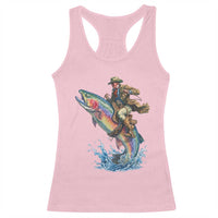 Vintage Cowboy Riding Rainbow Trout Racerback Tank Top Funny Fishing Western Rodeo
