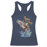 Vintage Cowboy Riding Rainbow Trout Racerback Tank Top Funny Fishing Western Rodeo