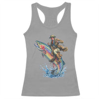 Vintage Cowboy Riding Rainbow Trout Racerback Tank Top Funny Fishing Western Rodeo