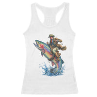 Vintage Cowboy Riding Rainbow Trout Racerback Tank Top Funny Fishing Western Rodeo
