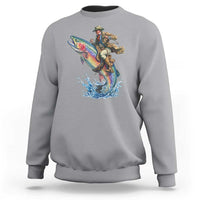 Vintage Cowboy Riding Rainbow Trout Sweatshirt Funny Fishing Western Rodeo