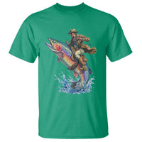 Vintage Cowboy Riding Rainbow Trout T Shirt Funny Fishing Western Rodeo
