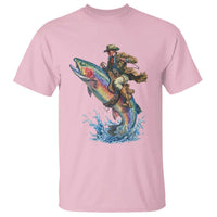 Vintage Cowboy Riding Rainbow Trout T Shirt Funny Fishing Western Rodeo