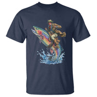 Vintage Cowboy Riding Rainbow Trout T Shirt Funny Fishing Western Rodeo