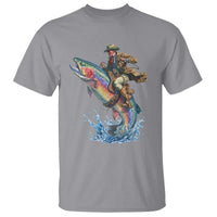 Vintage Cowboy Riding Rainbow Trout T Shirt Funny Fishing Western Rodeo