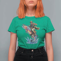 Vintage Cowboy Riding Rainbow Trout T Shirt For Women Funny Fishing Western Rodeo