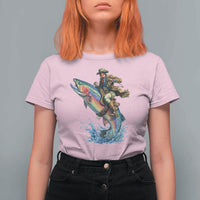 Vintage Cowboy Riding Rainbow Trout T Shirt For Women Funny Fishing Western Rodeo