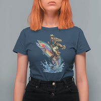 Vintage Cowboy Riding Rainbow Trout T Shirt For Women Funny Fishing Western Rodeo