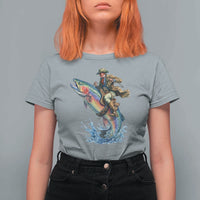 Vintage Cowboy Riding Rainbow Trout T Shirt For Women Funny Fishing Western Rodeo