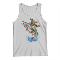 Vintage Cowboy Riding Rainbow Trout Tank Top Funny Fishing Western Rodeo