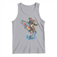 Vintage Cowboy Riding Rainbow Trout Tank Top Funny Fishing Western Rodeo