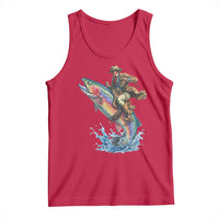 Vintage Cowboy Riding Rainbow Trout Tank Top Funny Fishing Western Rodeo