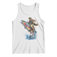 Vintage Cowboy Riding Rainbow Trout Tank Top Funny Fishing Western Rodeo