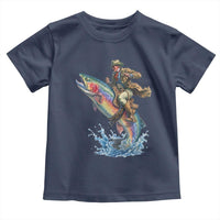 Vintage Cowboy Riding Rainbow Trout Toddler T Shirt Funny Fishing Western Rodeo