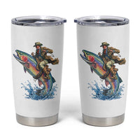 Vintage Cowboy Riding Rainbow Trout Tumbler Cup Funny Fishing Western Rodeo