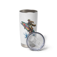 Vintage Cowboy Riding Rainbow Trout Tumbler Cup Funny Fishing Western Rodeo