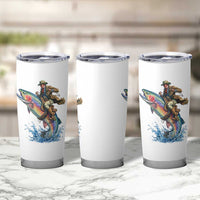 Vintage Cowboy Riding Rainbow Trout Tumbler Cup Funny Fishing Western Rodeo