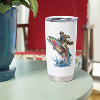 Vintage Cowboy Riding Rainbow Trout Tumbler Cup Funny Fishing Western Rodeo