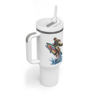 Vintage Cowboy Riding Rainbow Trout Tumbler With Handle Funny Fishing Western Rodeo