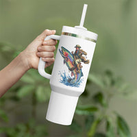 Vintage Cowboy Riding Rainbow Trout Tumbler With Handle Funny Fishing Western Rodeo