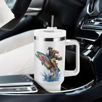 Vintage Cowboy Riding Rainbow Trout Tumbler With Handle Funny Fishing Western Rodeo
