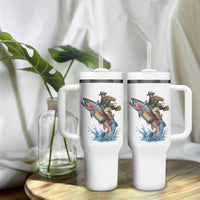 Vintage Cowboy Riding Rainbow Trout Tumbler With Handle Funny Fishing Western Rodeo