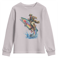 Vintage Cowboy Riding Rainbow Trout Youth Sweatshirt Funny Fishing Western Rodeo