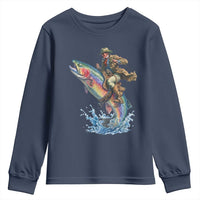 Vintage Cowboy Riding Rainbow Trout Youth Sweatshirt Funny Fishing Western Rodeo