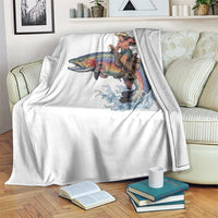 Vintage Cowgirl Riding Rainbow Trout Throw Blanket Funny Fishing Western Rodeo