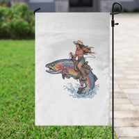 Vintage Cowgirl Riding Rainbow Trout Garden Flag Funny Fishing Western Rodeo
