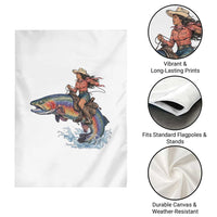 Vintage Cowgirl Riding Rainbow Trout Garden Flag Funny Fishing Western Rodeo