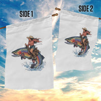Vintage Cowgirl Riding Rainbow Trout Garden Flag Funny Fishing Western Rodeo