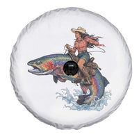 Vintage Cowgirl Riding Rainbow Trout Spare Tire Cover Funny Fishing Western Rodeo