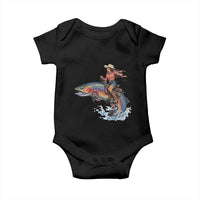 Vintage Cowgirl Riding Rainbow Trout Baby Onesie Funny Fishing Western Rodeo