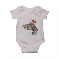 Vintage Cowgirl Riding Rainbow Trout Baby Onesie Funny Fishing Western Rodeo