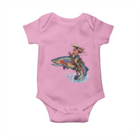Vintage Cowgirl Riding Rainbow Trout Baby Onesie Funny Fishing Western Rodeo