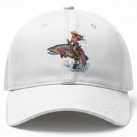 Vintage Cowgirl Riding Rainbow Trout Baseball Cap Funny Fishing Western Rodeo