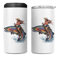 Vintage Cowgirl Riding Rainbow Trout 4 in 1 Can Cooler Tumbler Funny Fishing Western Rodeo