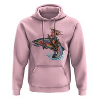 Vintage Cowgirl Riding Rainbow Trout Hoodie Funny Fishing Western Rodeo