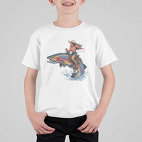 Vintage Cowgirl Riding Rainbow Trout T Shirt For Kid Funny Fishing Western Rodeo