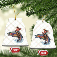 Vintage Cowgirl Riding Rainbow Trout Ceramic Ornament Funny Fishing Western Rodeo