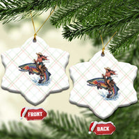 Vintage Cowgirl Riding Rainbow Trout Ceramic Ornament Funny Fishing Western Rodeo